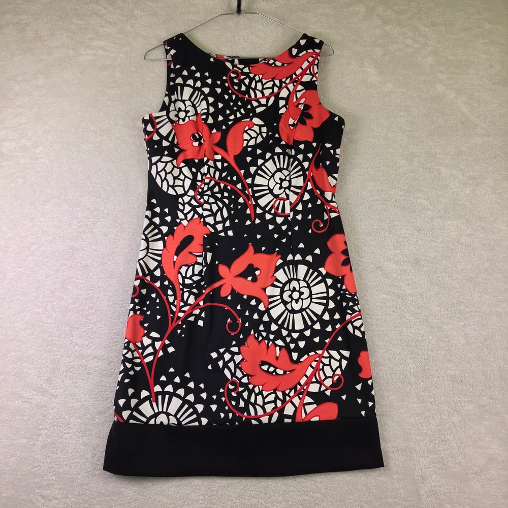 Alyx Petite Womens 10P Sheath Dress Black Red White Floral Geometric Sleeveless